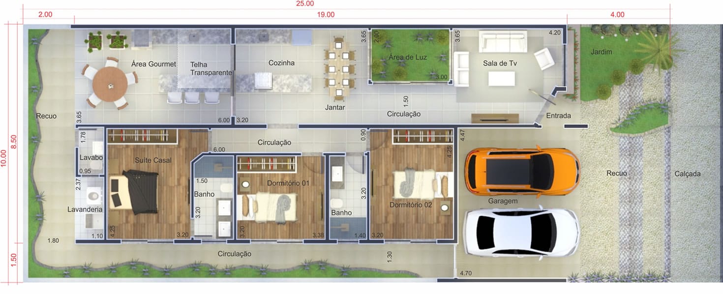 House plan with integrated environments10x25