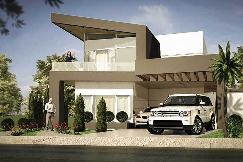 Two-storey house with wooden pergola