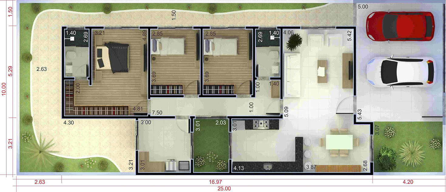 3 bedroom ground floor house10x25