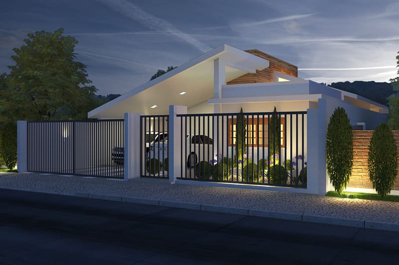 Single storey house with garage for two cars