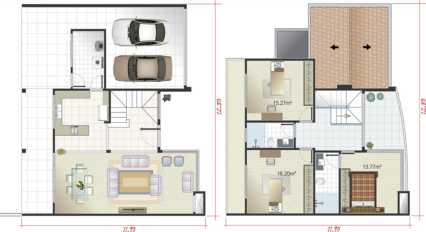 Colonial floor plan with fireplace12.80x25