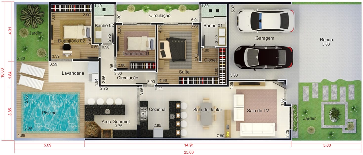 House plan with brick façade10x25