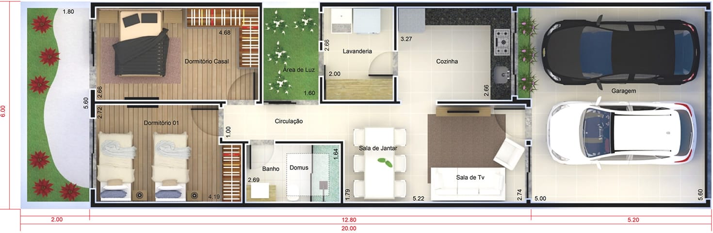 Small and modern house plan6x20