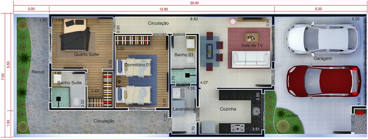 House plan for land of 7x20 meters7x20