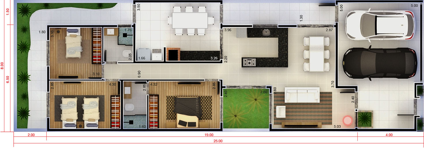 Small house with 3 bedrooms8x25