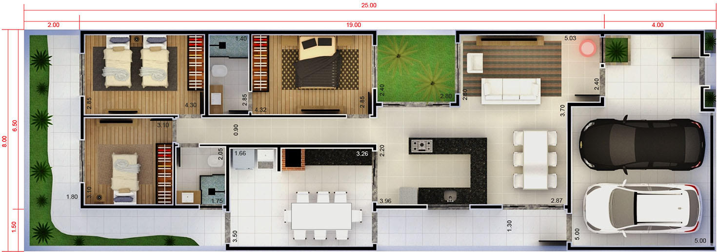 Small house with 3 bedrooms8x25