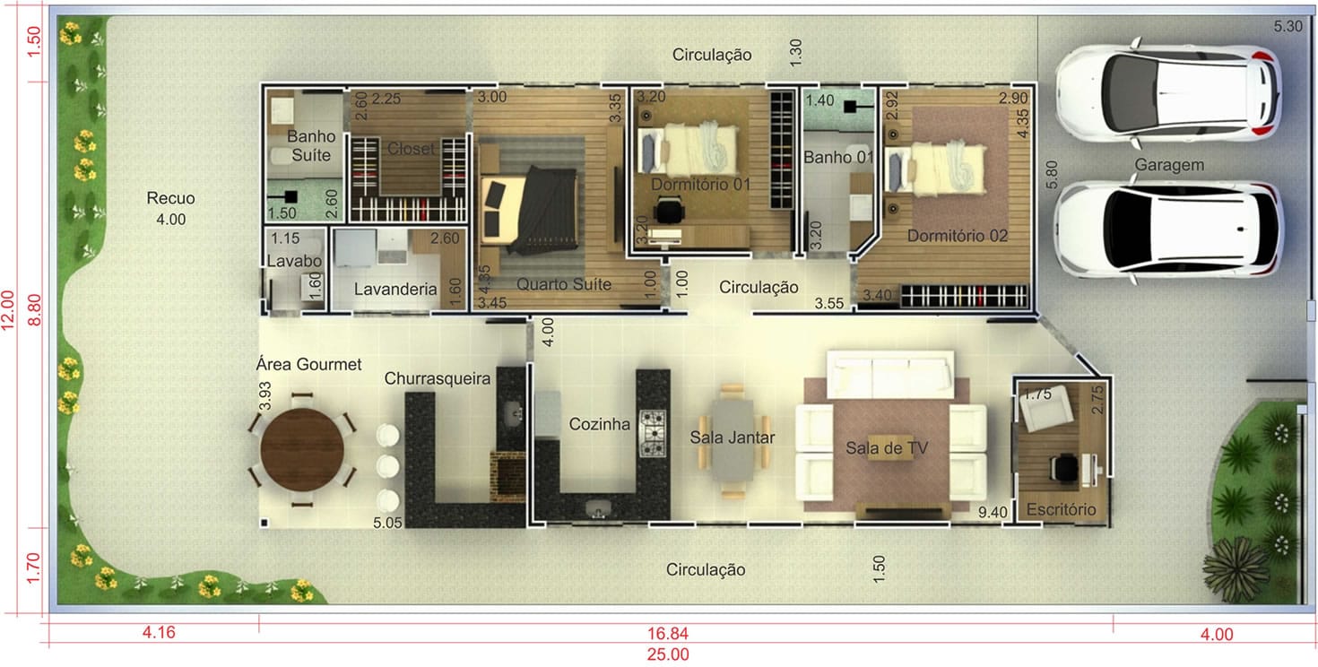 House plan with gourmet balcony12x25