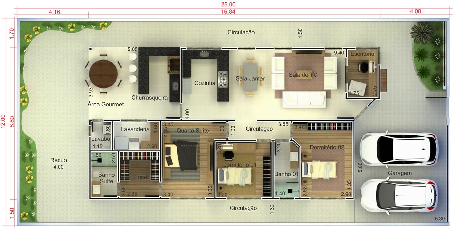 House plan with gourmet balcony12x25