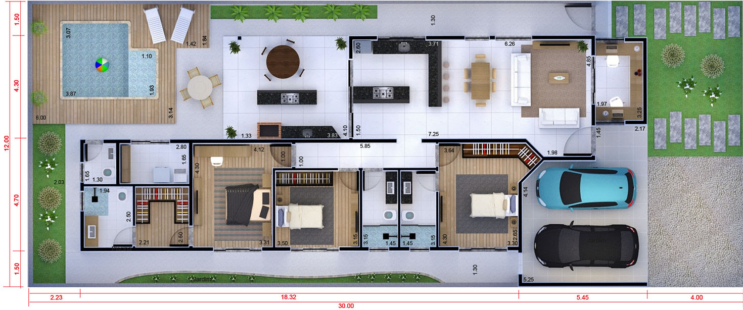 Ground floor house plan with office12x30