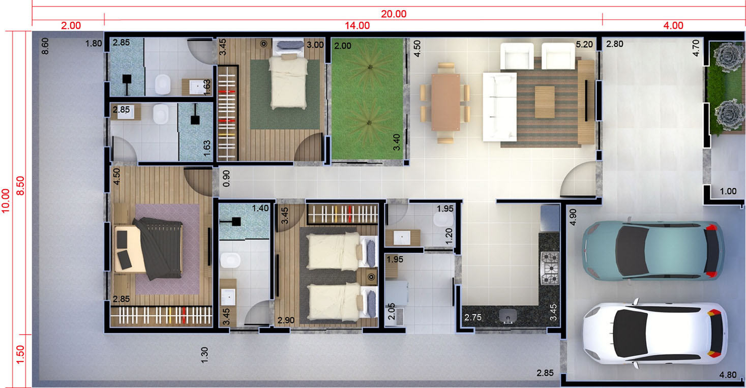 Single storey house with 3 suites10x20