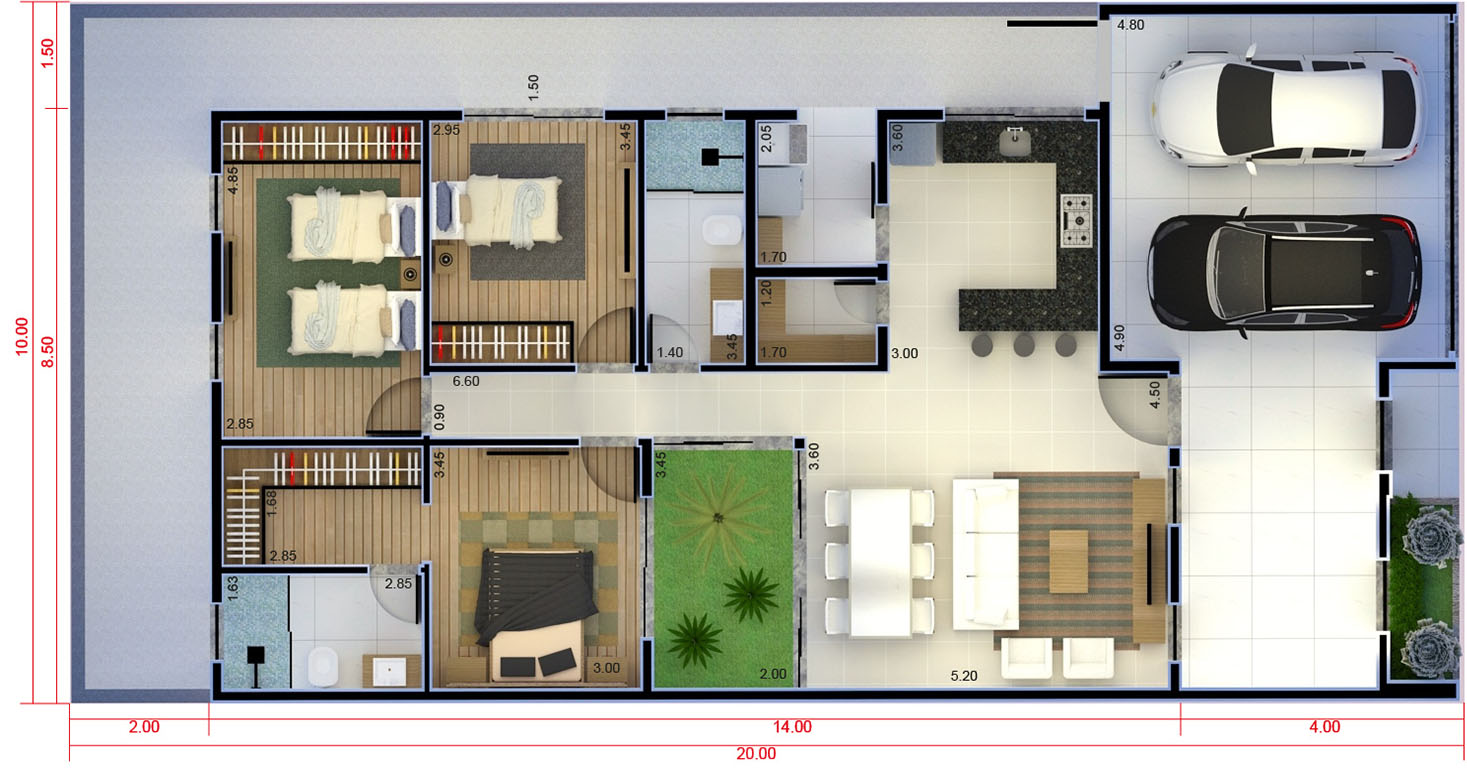 Ground floor house with suite and closet - Plans of Houses, Models and  Facades of Houses