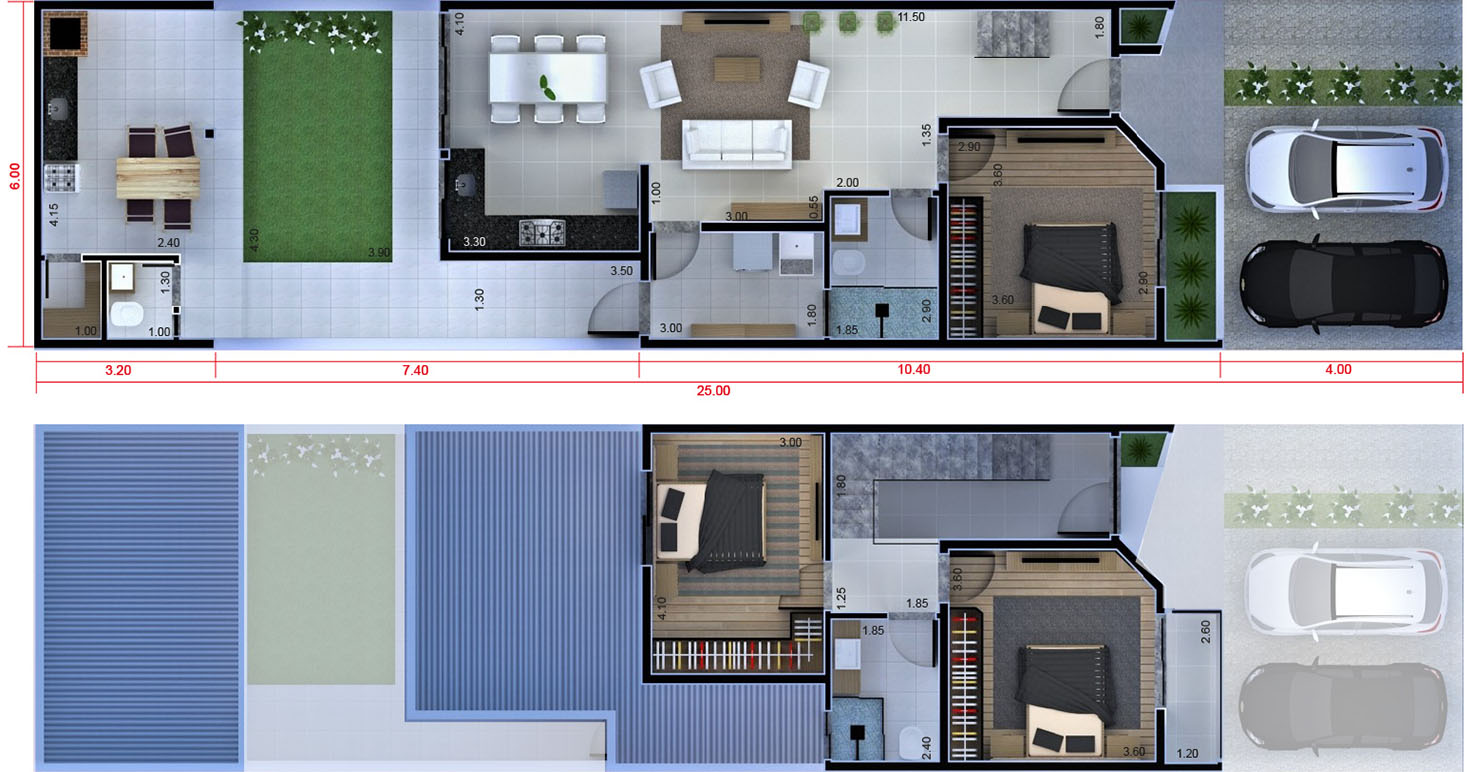 Floor plan with bedroom on the ground floor6x25