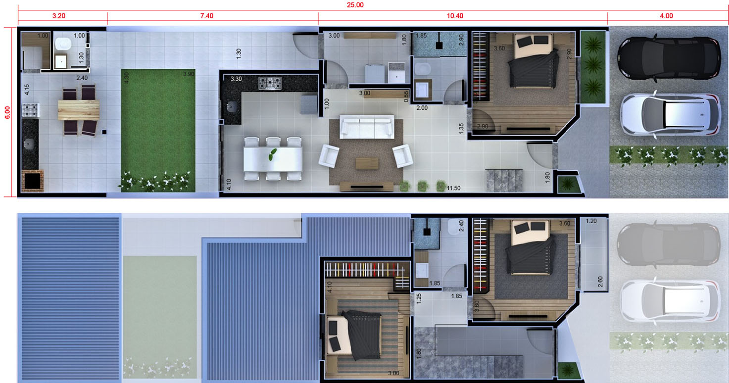 Floor plan with bedroom on the ground floor6x25