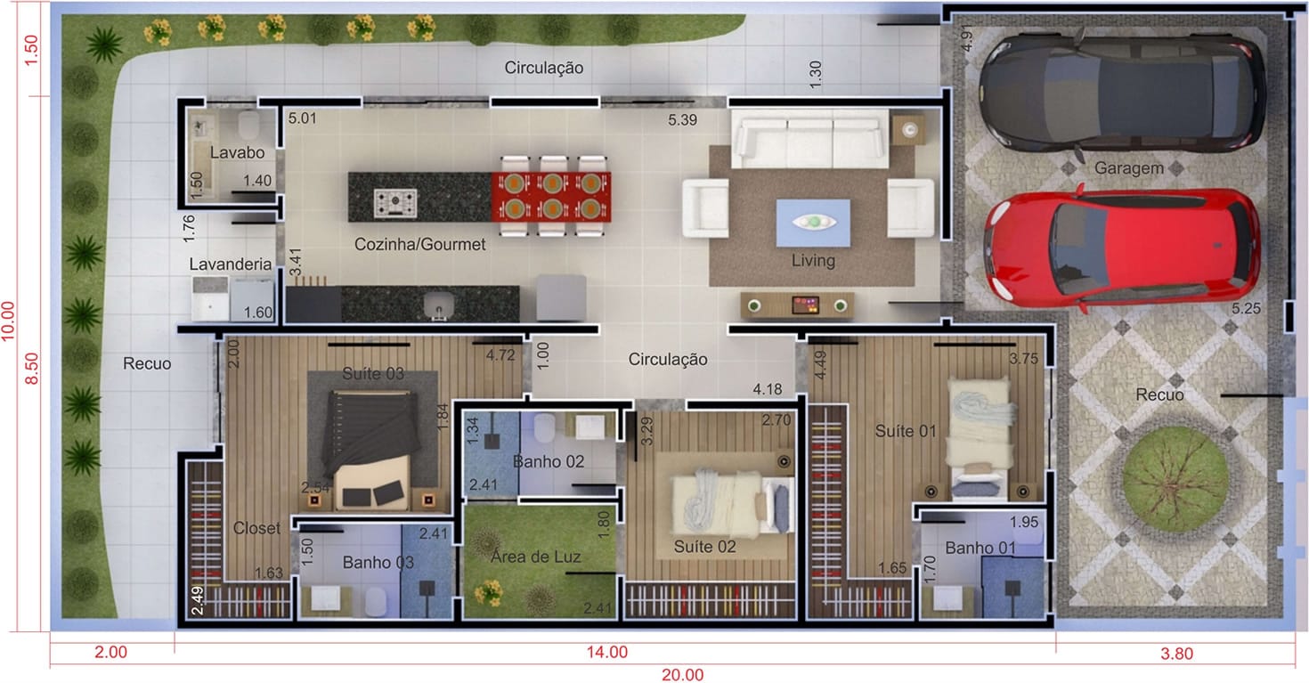 Single storey house with 3 suites10x20