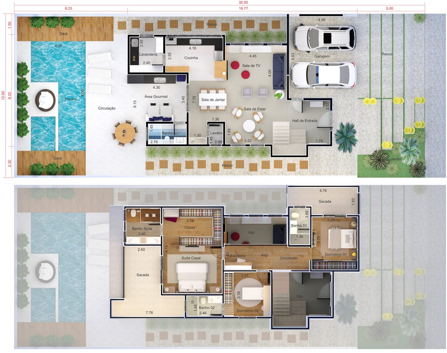 Floor plan with 3 suites12x30