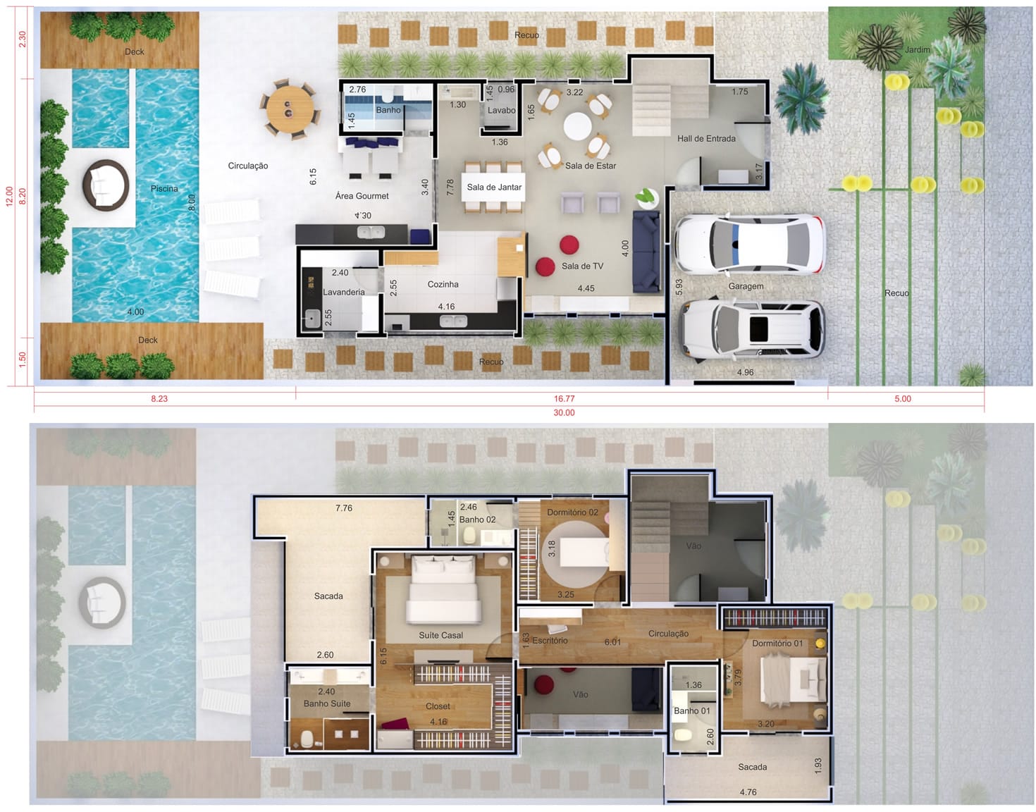 Floor plan with 3 suites12x30