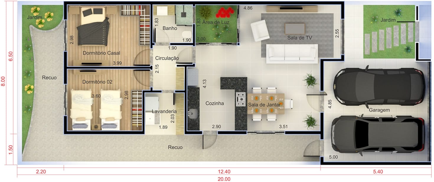 House plan with American kitchen - Plans of Houses, Models and Facades